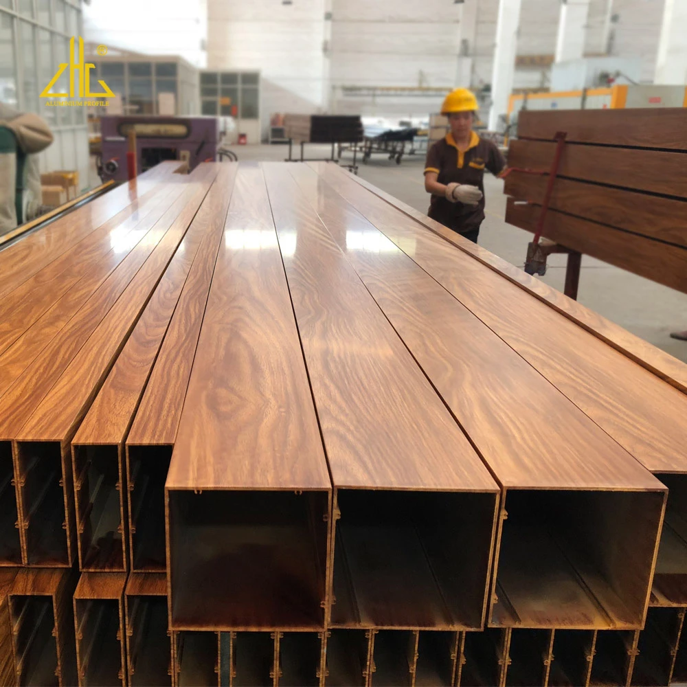 product-1-1 Aluminium Extrusion Press Line profile wooden grained coating color OEM for Door Curtain Wall Ceiling3